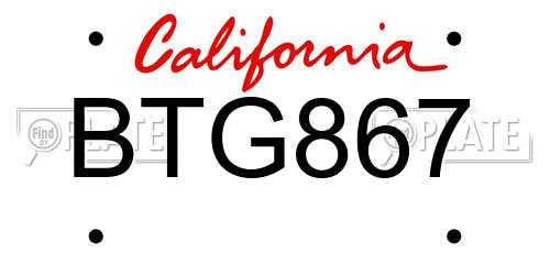 BTG867 California License Plate