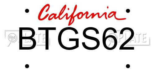 BTGS62 California License Plate