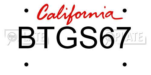BTGS67 California License Plate
