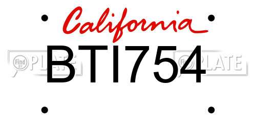BTI754 California License Plate
