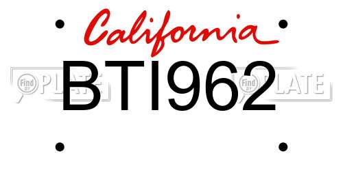 BTI962 California License Plate