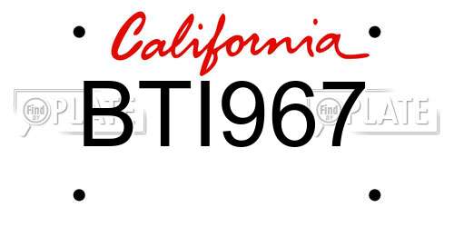 BTI967 California License Plate