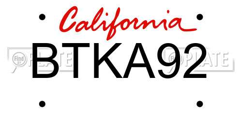 BTKA92 California License Plate