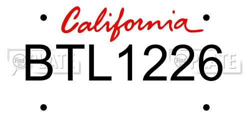 BTL1226 California License Plate