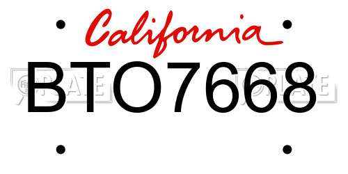 BTO7668 California License Plate