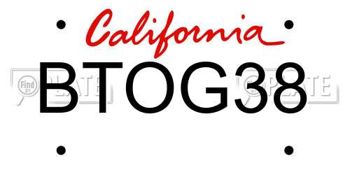 BTOG38 California License Plate