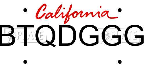 BTQDGGG California License Plate
