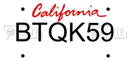 BTQK59 California License Plate