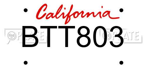 BTT803 California License Plate