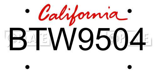 BTW9504 California License Plate