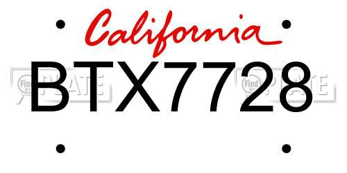 BTX7728 California License Plate