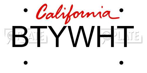 BTYWHT California License Plate