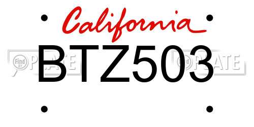 BTZ503 California License Plate