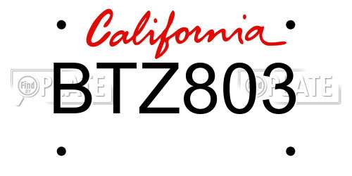 BTZ803 California License Plate