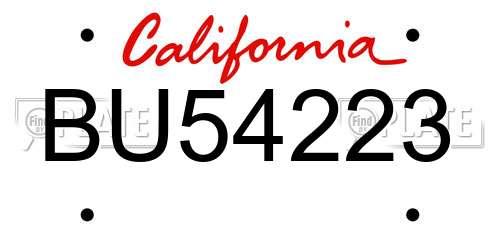 BU54223 California License Plate