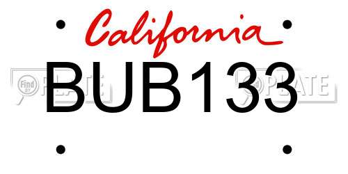 BUB133 California License Plate