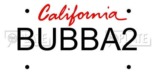 BUBBA2 California License Plate