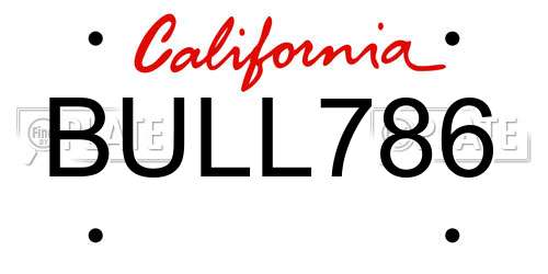 BULL786 California License Plate