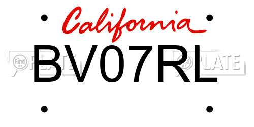 BV07RL California License Plate