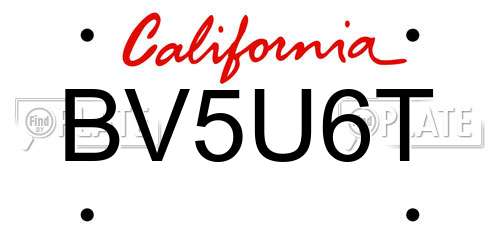 BV5U6T California License Plate