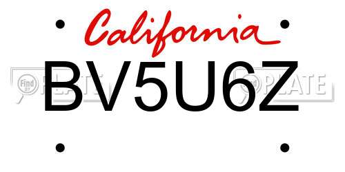 BV5U6Z California License Plate