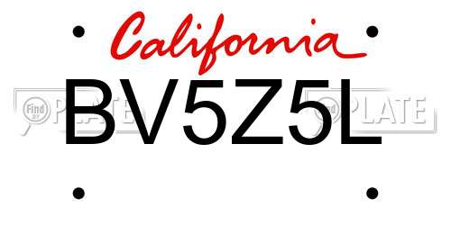 BV5Z5L California License Plate