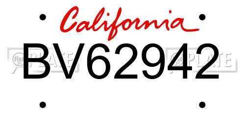 BV62942 California License Plate