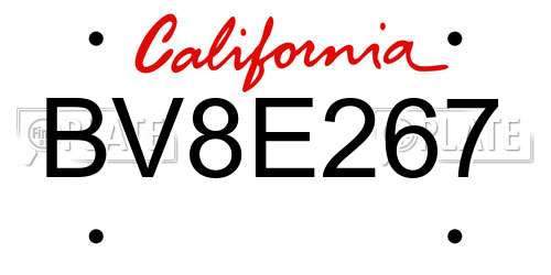 BV8E267 California License Plate