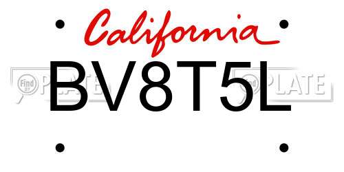 BV8T5L California License Plate