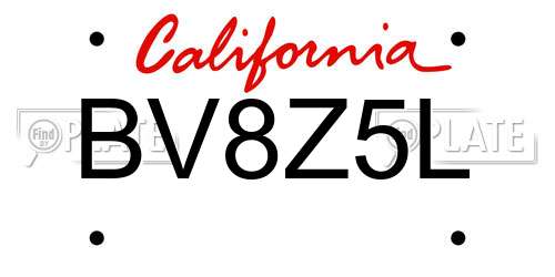 BV8Z5L California License Plate