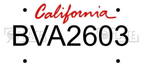 BVA2603 California License Plate