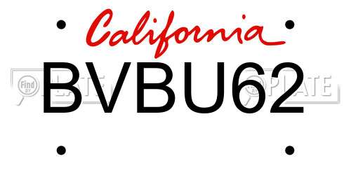 BVBU62 California License Plate