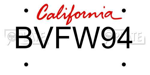 BVFW94 California License Plate