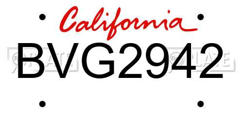 BVG2942 California License Plate