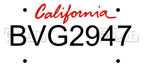 BVG2947 California License Plate