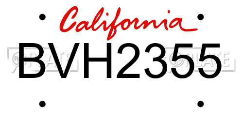 BVH2355 California License Plate