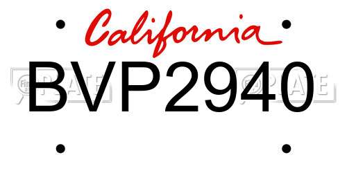 BVP2940 California License Plate
