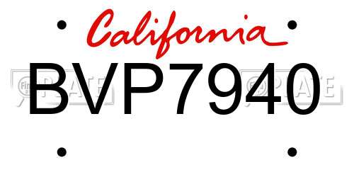 BVP7940 California License Plate