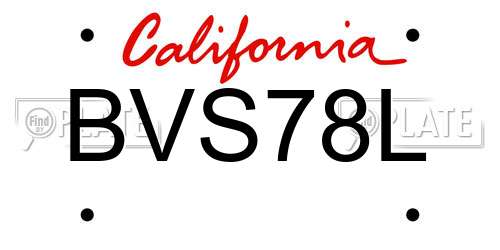 BVS78L California License Plate