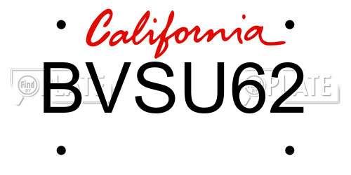 BVSU62 California License Plate