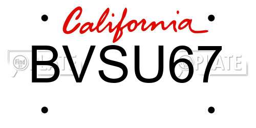 BVSU67 California License Plate
