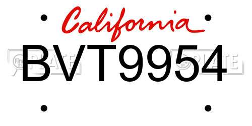 BVT9954 California License Plate