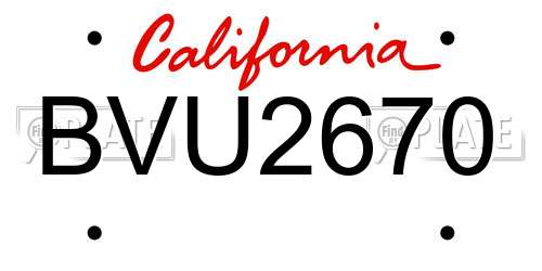 BVU2670 California License Plate
