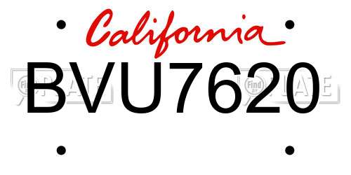 BVU7620 California License Plate