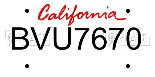 BVU7670 California License Plate