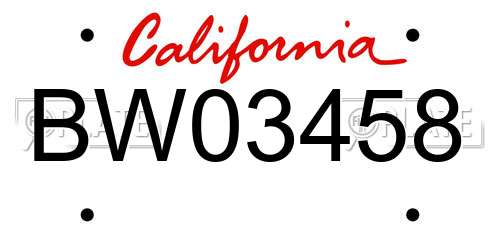 BW03458 California License Plate