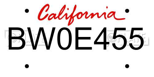 BW0E455 California License Plate