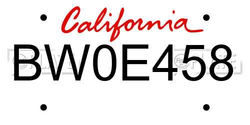 BW0E458 California License Plate