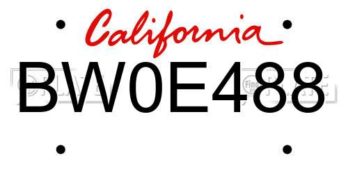BW0E488 California License Plate