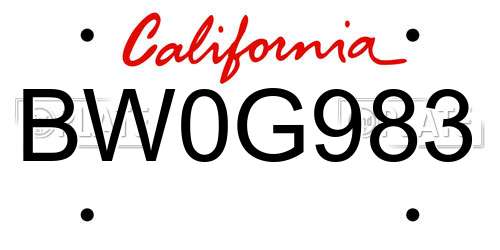 BW0G983 California License Plate
